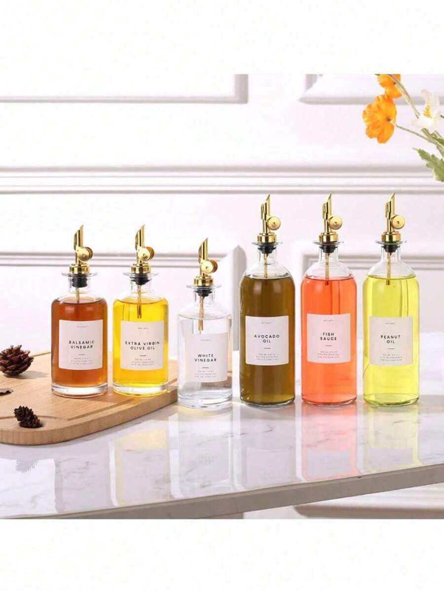 1pc/350ml/500ml Glass Oil Bottle, Thin Wall Leak-Proof Oil Pot, Storage Bottle, Vinegar Bottle, Seasoning Container, Kitchen Utensil, Kitchen Utensil Label (Random) - Multicolor - View 1