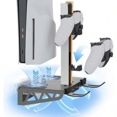 OP-Wall Mount de Pared / Slim y  Pro Soporte /Slim/Pro con Ventilador de 3 Velocidades de Refrigeración y Cargador de Mando para  Base de Carga  con Soporte para Auriculares