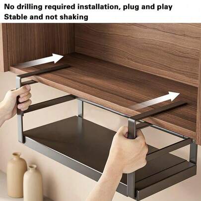Free Installation Adjustable Storage Rack, Suitable For Most Household Cabinets, Comes With Anti Slip Silicone Pads, Stable And Non Slip