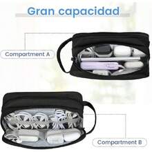 Organizador electrónico, organizador de cables de viaje, bolsa de almacenamiento todo en uno, bolsa de accesorios electrónicos, estuche portátil para cables, cargador, teléfono, auriculares, negro,37265788 - Albaricoque - Ver 5
