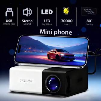YG300 Portable Mini Projector, No Built-In System, Supports Multiple Interfaces, Suitable For Home, Office, Party, Etc., Does Not Include Adapter; Supports Wired Phone Mirroring. Requires 5V 2A Charger And Matching Data Cable - Recommended To Connect This Super Compact Projector According To The Steps In The Picture - 360*240p.