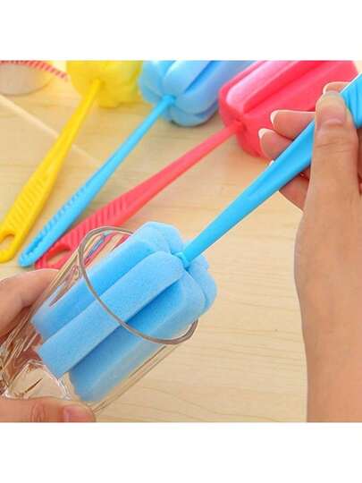 1-Pack Multi-Purpose Kitchen Sponge Brush Set - Plastic, Easy-Grip Handle, Reusable Cleaning Tool, Suitable For Glassware, Mugs, And Tableware