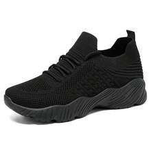 Women's Athletic Shoes, Available In Plus Sizes, Slip-On Design, Lightweight And Breathable Mesh Upper, Slip-Resistant And Shock-Absorbing, Machine Washable, Sporty Style, Tennis Shoes, Perfect For Everyday Wear, Running, Fitness, Travel, And Shopping, Making A Great Women's Day And Mother's Day Gift. - 黑色 - 查看 5