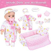 12-Inch Doll Doll, Suitable For 3+ Years Old, Pretend Play Party, Fashion Doll Outfit, Holiday Gift (Includes Doll + Clothes + Headband + Pacifier + Eye Mask + Slippers + Pillow + Blanket + Sleeping Basket) - Multicolor - View 2