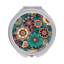 Espejo de  de viaje con flores bohemias 1x/2x espejos compactos de aumento espejo de bolsillo portátil para mujer espejo de mano plegable de 2.4 pulgadas espejos cosméticos de - Plata - Ver 2