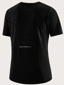 女士夏季冰丝面料短袖T恤，速干透气运动印花运动T恤，适合跑步、健身、瑜伽、网球和骑行等运动，黑色 - 黑色 - 查看 2