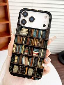 1PC Vintage Bookshelf Art Pattern Phone Case, Personalized Street Photography Wind Anti Drop Case Pattern, Simple Large Hole 1.6 Thick Large Hole Phone Case For Better Protection Of The Phone, With Anti Drop And Impact Resistance, Compatible With Apple 11/11 Pro/11ProMax,12/12Pro/12ProMax,13/13Pro/13ProMax,14/14Pro/14Plus/14ProMax,15/15Pro/15Plus/15ProMax,16//16Plus/16ProMax,17/17Pro/17Air/17ProMax,7/8/7Plus/8Plus,X/XS/XR/XSMax - Black - View 24