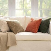 [Free Shipping]MIULEE Boho Farmhouse Throw Pillow Covers 20x20 Inch Set Of 4 Western Modern Decorative Cushion Covers Soft Corduroy Home Decor For Couch Bed Sofa Living Room Rust-Olive Green Gradient Series - 銹橄欖綠 20吋 x 20吋 4件裝 - 查看 6