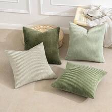[Free Shipping]MIULEE Christmas Decorative Throw Pillow Covers Set Of 4 Summer Light Green Gradient Natural Earthy Modern Classic Soft Corduroy Cushion Covers For Sofa Couch Bed Living Room Home Decor 18x18 Inch - 綠白相間,18英寸x18英寸,4件裝 - 查看 7