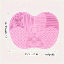 1pc Mini Silicone Makeup Brush Cleaning Mat, Makeup Brush Cleaner Mat, Cosmetic Cleaning Pad, With Suction Cup Portable Washing Tool, Suitable For Makeup Brushes - Baby Pink - View 2