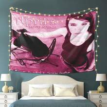1pc April'S Love Affair Modern Minimalist Tapestry - Elegant Pink & Black Line Art Design, Light Luxury Decorative Background Cloth For Entryway, Bedroom, Or Living Room, Bedroom Tapestry | Elegant Tapestry | Polyester Fabric, Room Decor - 彩色 - 查看 1