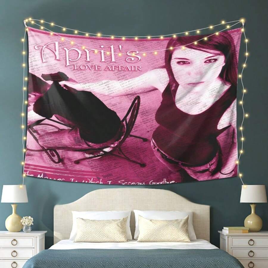 1pc April'S Love Affair Modern Minimalist Tapestry - Elegant Pink & Black Line Art Design, Light Luxury Decorative Background Cloth For Entryway, Bedroom, Or Living Room, Bedroom Tapestry | Elegant Tapestry | Polyester Fabric, Room Decor - 彩色 - 查看 1