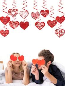 12件套心形螺旋挂饰，红色心形螺旋挂饰，情人节装饰，多种款式心形图案螺旋装饰，情人节花环挂饰，情人节心形装饰，婚礼窗帘装饰 - 彩色 - 查看 8