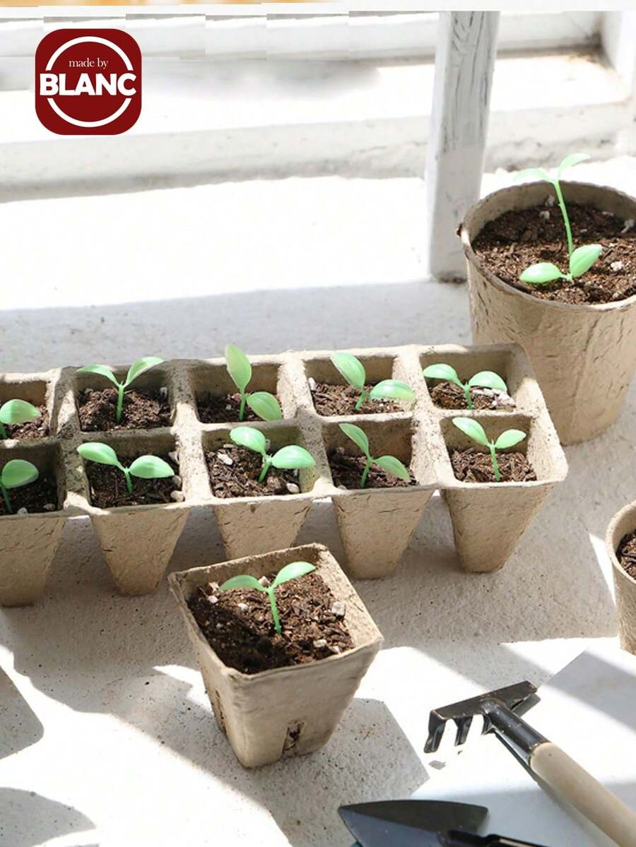 Paper Pulp Seedling Cup, Nutrition Tray, Disposable Use Paper Pulp Round/Square Succulent Planter, Green Plant Nursery Pot Set, Suitable For Succulent Leaf Propagation, Orchid, Vegetable Seedlings - Brown - View 1