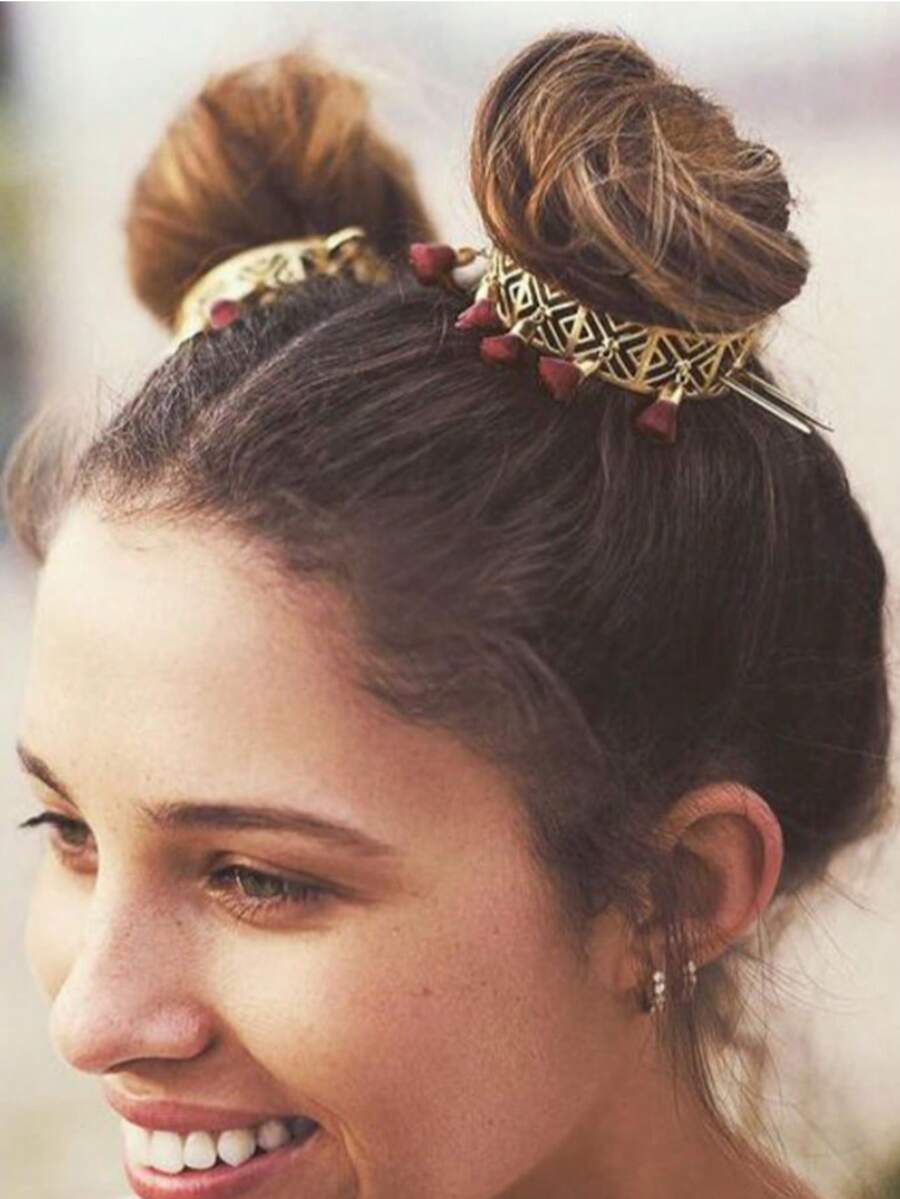 1pc/2pcs Vintage Geometric Hollow Retro Hair Clip, Floral Hair Hoop Fashion Headpiece For Concerts And Parties, Hair Accessories For Women.Tassel Decor Hair Pin Hair Clip Boho Tiaras Hair Bun Hair Bun Maker Bun Hair Piece Hair Styling Pins.School Stuff, College, Hair Accessories, Head Accessories