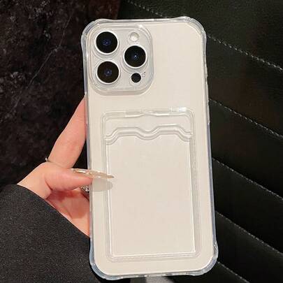 Minimalist Solid Color Cardholder Phone Case Transparent Card Holder Phone Case Shockproof Lens Protection Card Slot For Photos/Cards Frame Function Full Coverage Soft Case Compatible With IPhone 16/13 Series 17 Pro Max/17 Series Shockproof Phone Case Spring Gift Birthday Anniversary