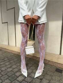 1/3 Pairs Plus Size Women's Fishnet Tights, French Vintage Rose Lace Jacquard Stockings, Sexy Elegant Punk Style Fishnet Pantyhose, Suitable For Parties, Galas, And Formal Events Christmas Gift - Multicolor - View 18