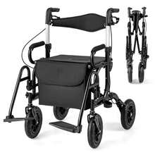 Lifezeal 2-In-1 Rollator Walker For Seniors With Seat 9" Pneumatic Tires For All Terrain Black/Red/Navy - Black - View 9