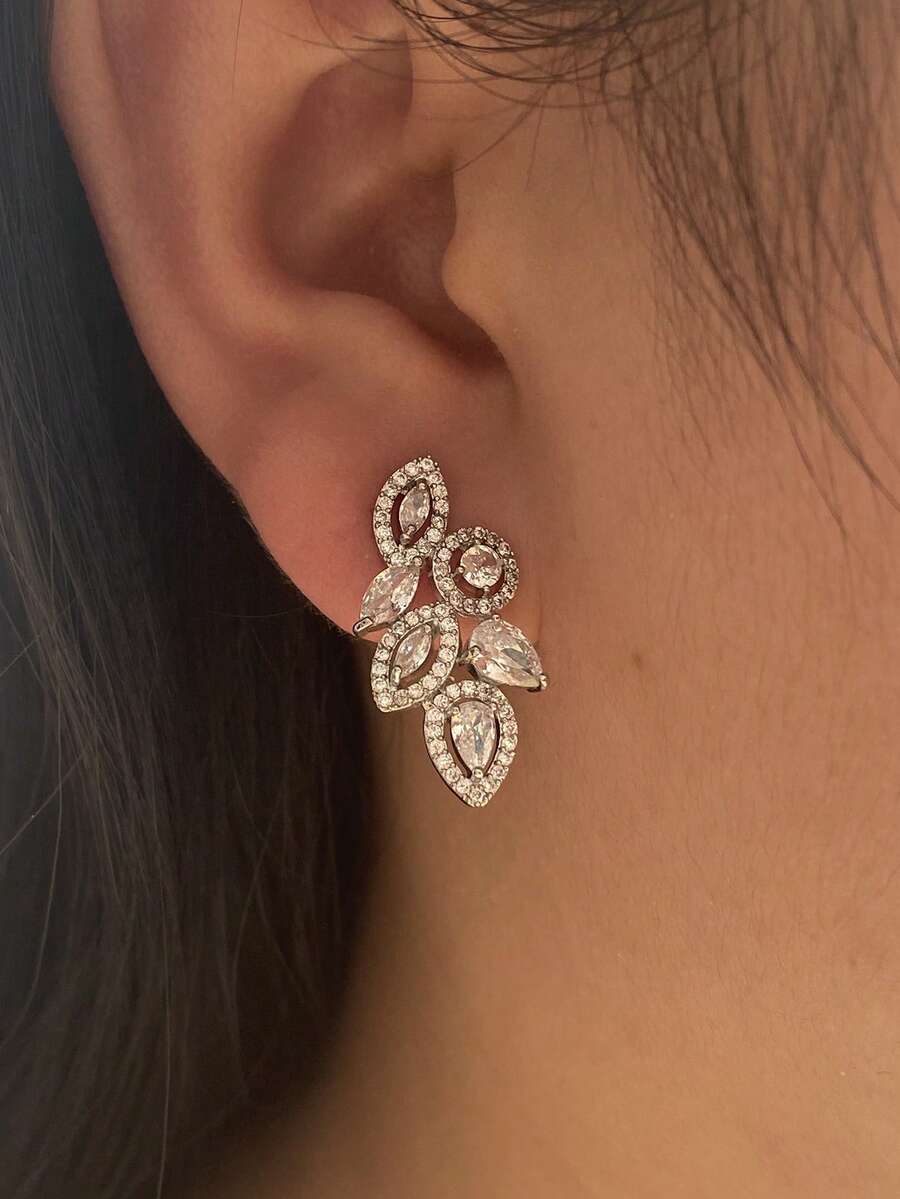 rakol 2 đôi bông tai hình lá giọt nước rỗng tròn, đính đá Cubic Zirconia, sang trọng, thích hợp cho cô dâu và đám cưới. - Bạc - Xem 1