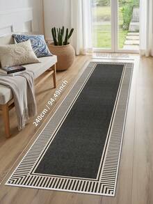 1PC Black Rugs,Modern Minimalist Style, Crystal Velvet Jelly Base Runner Rug,800gsm, Non-Slip Backing, Area Rug, Mat For Living Room, Carpet For Bedroom, Machine Washable Low-Pile, Kitchen Hallway Dining Office, All-Season - Black - View 7