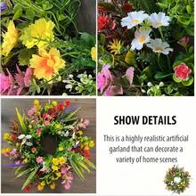 1pc Artificial Texas Wildflower Wreath, 17.71 Inch, Suitable For Farmhouse Indoor Front Door Wall, Wedding, Home Decor, Thanksgiving And Summer, Perfect Choice