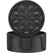 HFHOME Juego de posavasos de silicona con soporte paquete de 6 posavasos para mesa de centro bar computadora regalo de protección de mesa color negro - negropuro - Ver 1