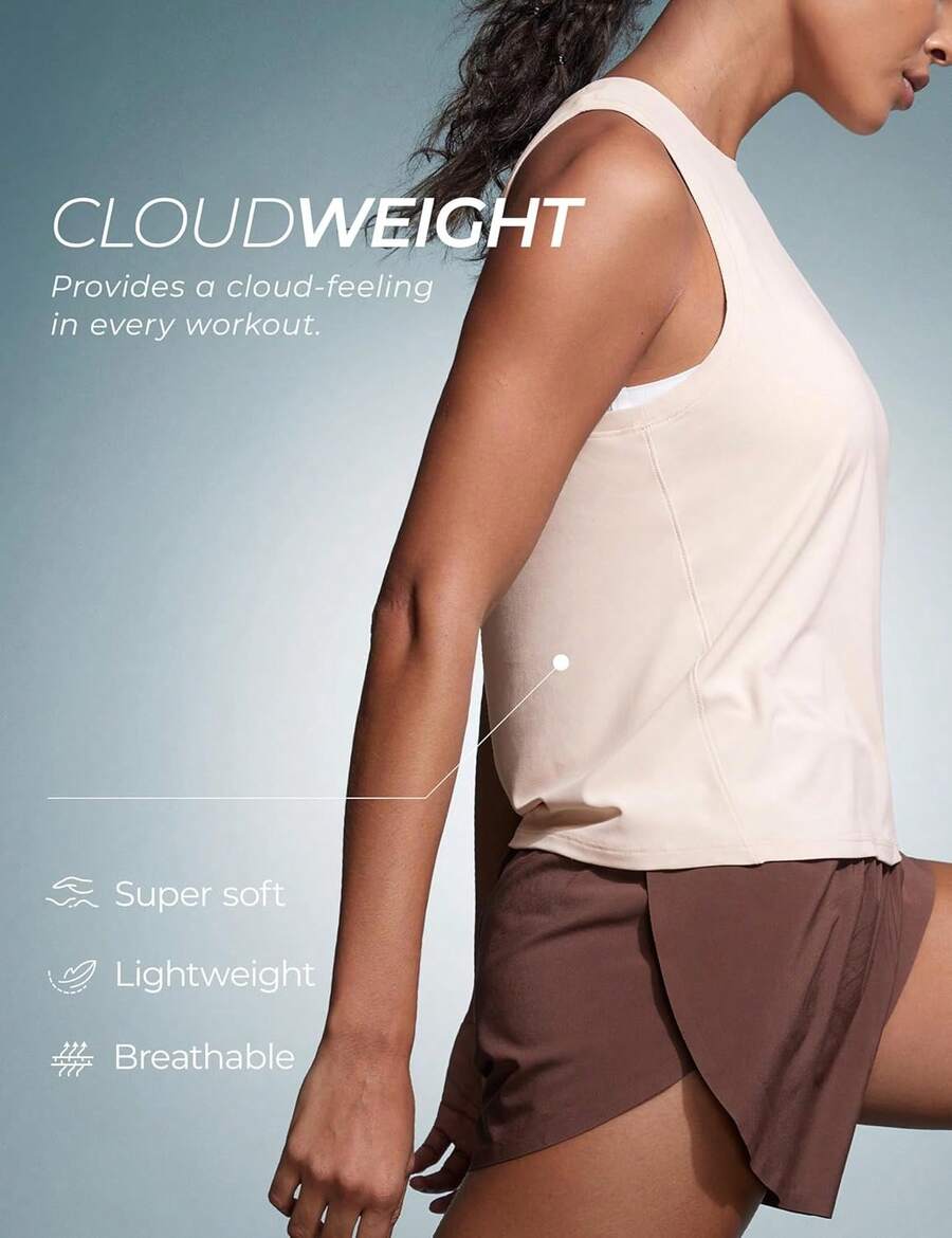 CRZ YOGA Cloudweight Camiseta sin Mangas Cuello Redondo Deportivas Ligeras Tops de Gimnasio para Mujer - Café Morena - Ver 1