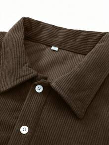 卡其色灯芯绒翻领长袖男士Polo衫，宽松休闲套头衫，春秋季 - 咖啡棕 - 查看 4