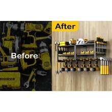 Estante de almacenamiento de pared para herramientas eléctricas, con niveles de metal resistente para organizar herramientas en el garaje, completo con soportes para destornilladores, alicates y martillos, lo que lo convierte en un regalo perfecto para el Día del Padre o Navidad, estantes utilitarios - Negro - Ver 6