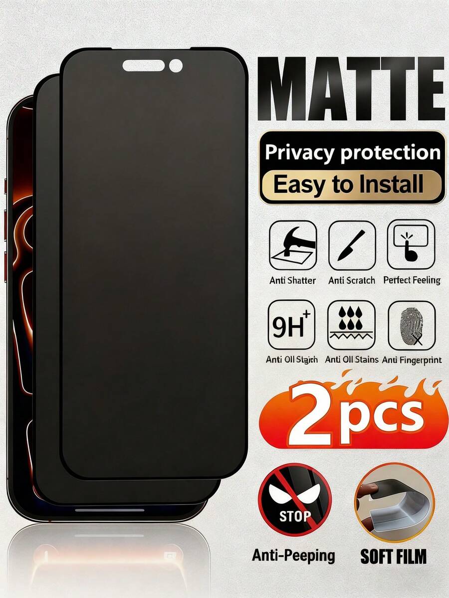 2-Pack Matte Anti-Spy Screen Protector Compatible With IPhone Series | High-Quality TPU Soft Film (Not Tempered Glass/Ceramic), Provides Excellent Anti-Shatter And Impact Protection | Advanced Privacy Feature Ensures Screen Content Is Only Visible From The Front, Compatible With IPhone 17 Pro Max/17 Pro/17 Air/17/16 Pro Max/16 Pro/16 Plus/16/15 Pro Max/14 Pro Max/13 Mini/12/11/XS Max/XR Series