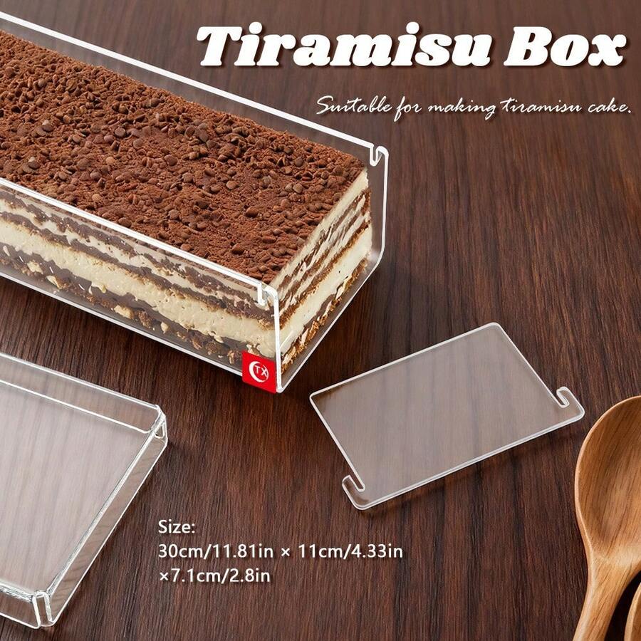 Removable Rectangular Acrylic Tiramisu Mold With Lid; Leak-Proof Spring Cheesecake Mold; Square Transparent Dessert Mold, Suitable For Making Layered Cakes, Mousses, Cake Bases, And Bar Trays, Ideal For Home Baking And Market Stall Displays - White - View 1