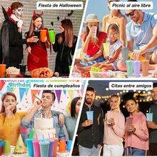 Tendencia10 Vasos Reutilizables Plástico 710 Ml C/tapa Y PopoteCalidad premium - Naranja - Ver 11