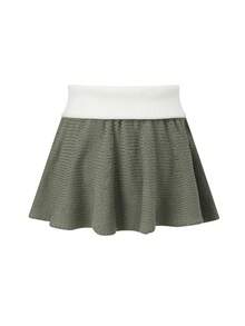 Women's Ruffle Knitted Skirt Fashionable Solid Color/Contrast Color High Waisted Mini Skirts - Green - View 1