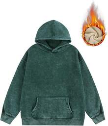 [Free Shipping]Mens Hoodies Oversized Unisex Acid Wash Hoodie Heavyweight Fleece Vintage Cotton Sweatshirt Men Women - B-綠色 - 查看 2