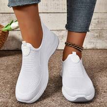 Women's Athletic Shoes, Available In Plus Sizes, Slip-On Design, Lightweight And Breathable Mesh Upper, Slip-Resistant And Shock-Absorbing, Machine Washable, Sporty Style, Tennis Shoes, Perfect For Everyday Wear, Running, Fitness, Travel, And Shopping, Making A Great Women's Day And Mother's Day Gift. - 白色 - 查看 1