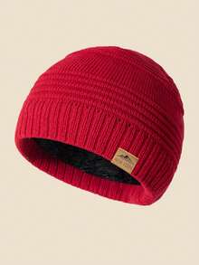 1 pezzo Berretto a coste in maglia con etichetta in pelle, unisex, cappello con fodera termica morbido e confortevole, adatto per outfit da vacanza in climi freddi - A - Visualizzare 10
