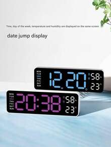 Multi-Functional Digital Clock With Temperature & Humidity Display, Memory Function, Brightness Adjustment, Date And Alarm - Wall Clock/Desk Clock For Home Office - Multicolor - View 6