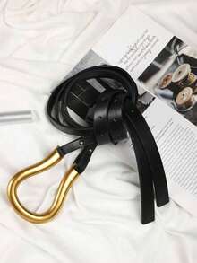 1pc Women's Suit Waist Belt, Versatile Wide Horseshoe Buckle Decoration Belt For Skirt Summer, School Fall, Autumn, Halloween - màu đen - Xem 4