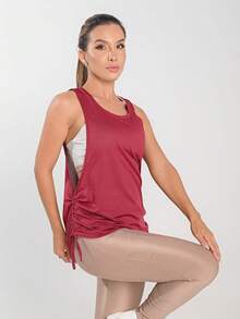 Women's Fitness Dry Fit Tank Top With Side Detail And Oval Cutout - 紅木色 - 查看 4