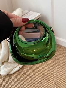 New Acrylic Mini Handbag, Fashion Clutch Purse, Personalized Crescent Moon Shaped Evening Bag With Detachable Strap - Green - View 8