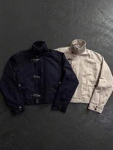 Men's Utility Stand Collar Jacket With Nautical Hardware - Military-Inspired Cotton Twill Design Featuring Epaulets And Chest Pockets, Urban Outerwear - 灰色 - 查看 2