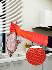 Household Dishwashing Gloves, Kitchen Latex Gloves, Extra Long Rubber Waterproof Cleaning Gloves For Home Use - Red - View 2