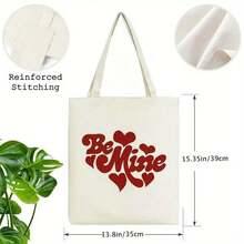 Women's Be Mine Hearts Tote Bag - Valentine's Day, Lightweight Canvas Shoulder Bag With Red Hearts, Spacious Shopper Purse Everyday, Travel,, Mother's Day - Cute Valentine's Present Her - 1件 白色 - 查看 4