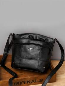 女士软皮斜挎包，中年单肩包，春秋新款，多隔层，大容量，刺绣铆钉装饰，可调节肩带 - 黑色 - 查看 8