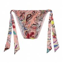 Women Silk Panties Lightweight Briefs Smooth Breathable Satin Bikini,Sexyys Tie-Side Underwear Daily Fit Comfort,Floral#3 - 花卉#3 - 查看 2