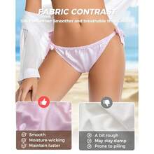 Women Silk Panties Lightweight Briefs Smooth Breathable Satin Bikini,Sexyys Tie-Side Underwear Daily Fit Comfort,Pink - 粉紅色的 - 查看 4