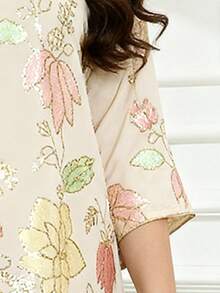 Große Größen buntes besticktes Kleid im arabischen Stil, elegant, JALABIA-Ausschnitt mit goldenem Quaste, 3/4-Arm Kleid in Pink, modisch kreativ, neuer Stil 2026, traditionell für Ramadan - Pink - Übersicht 4