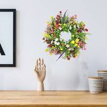 1pc Artificial Texas Wildflower Wreath, 17.71 Inch, Suitable For Farmhouse Indoor Front Door Wall, Wedding, Home Decor, Thanksgiving And Summer, Perfect Choice