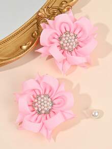 2 buc arcuri de păr florale cu perle pentru fete, elegante cu stras, perle, agrafe de aligator, drăguțe, roz și albe, agrafe dulci pentru vacanțe, petrecere de nuntă, zilnic, spectacole, agrafe de păr pentru adolescente, fete, accesoriu elegant de păr pentru fete