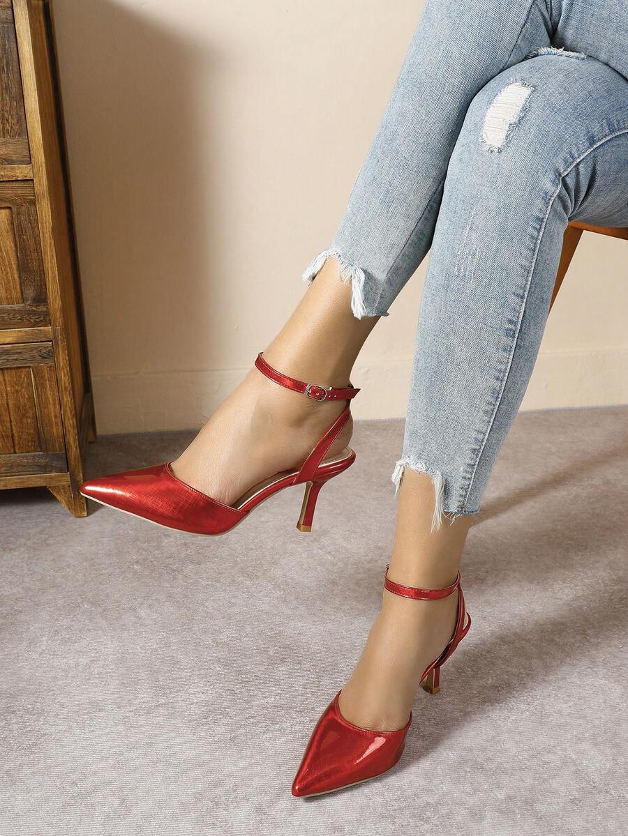Elegant Pointed Toe High Heel Women Pumps, Versatile Backless Summer Sandals - Red - View 1